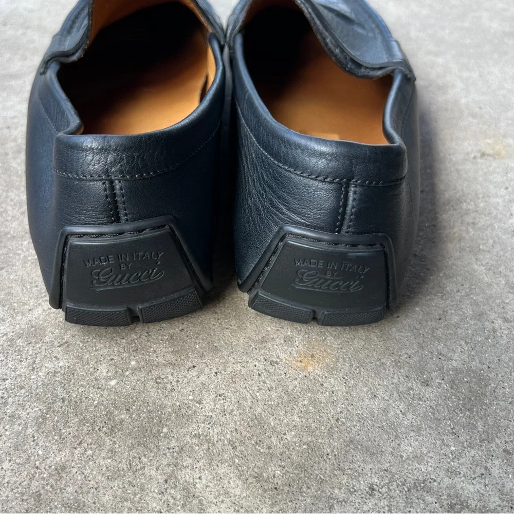 Gucci Authentic Embossed Black Leather Slip-On Loafers Men’s Sz 8.5
